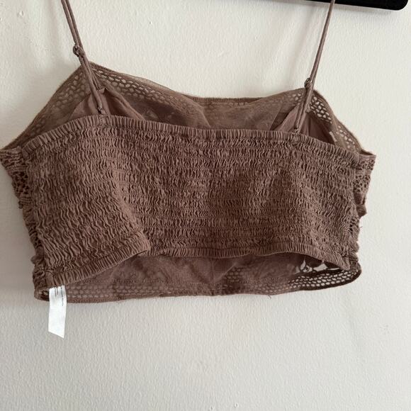 FREE PEOPLE | FP One Lyra Taupe Brown Lace Crop Top | Small - Picture 4 of 5